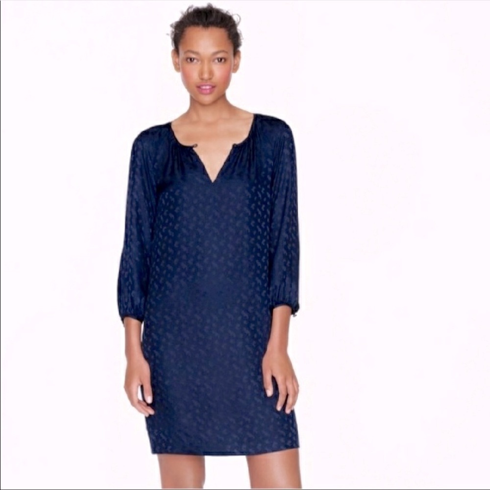 J. Crew Navy Tonal Paisley  Jacquard Silk Shift Dress